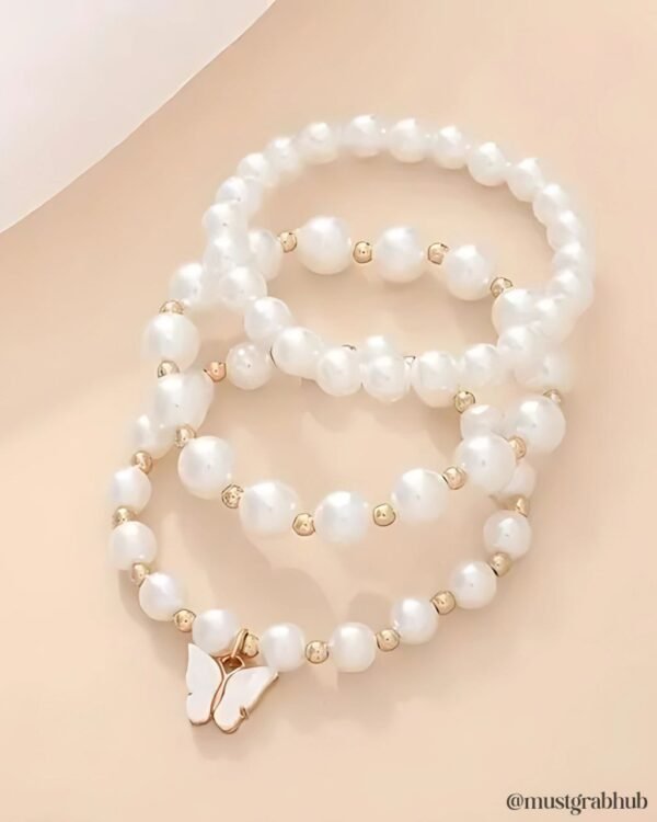 Korean Butterfly Pearl Bracelet Combo (Set of 3) - Image 3