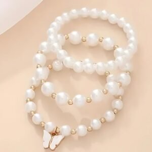 Korean Butterfly Pearl Bracelet Combo (Set of 3)