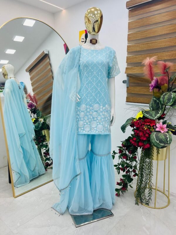 New Designer Party Top Pallazzo & Dupatta Set