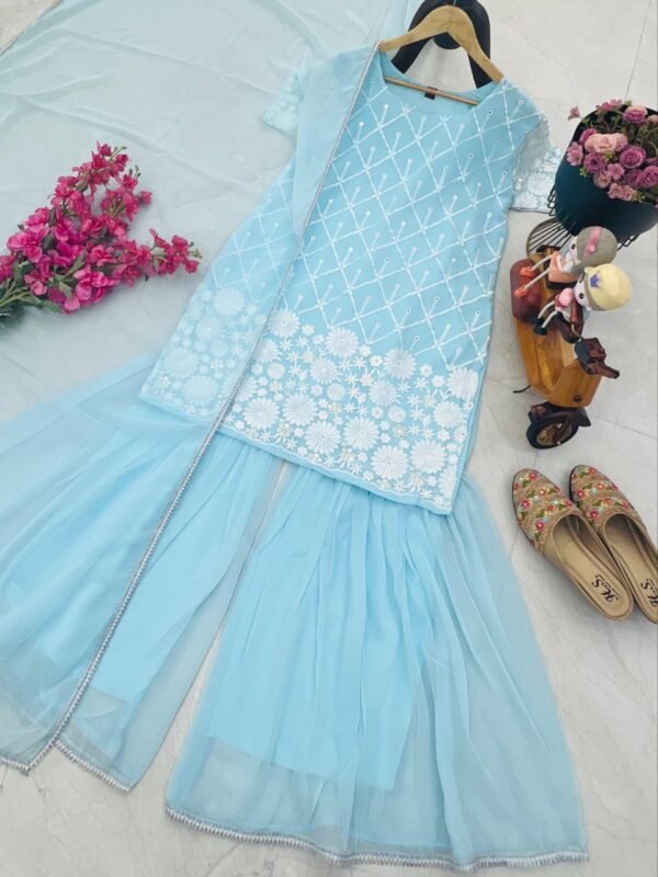 New Designer Party Top Pallazzo & Dupatta Set - Image 3