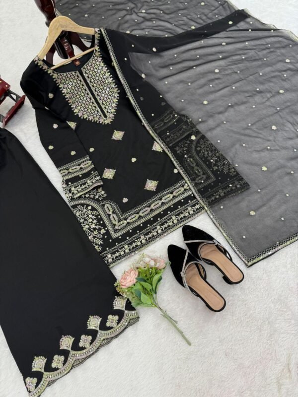 Midnight Bloom | Elegant Black Mirrorwork Kurti - Image 2
